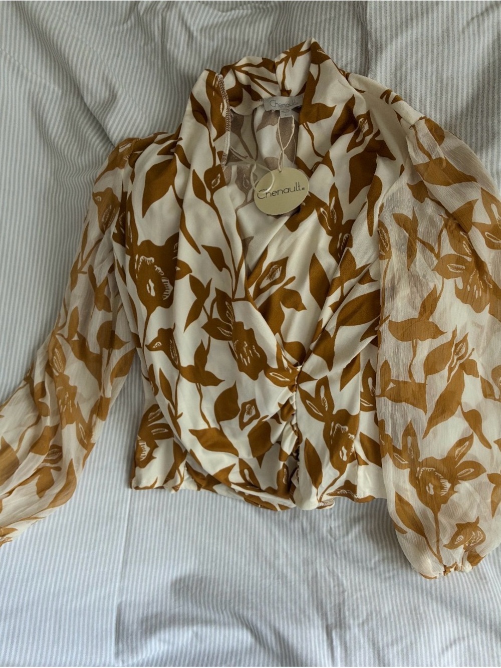 Chenault Cream & Mustard Floral Wrap Blouse